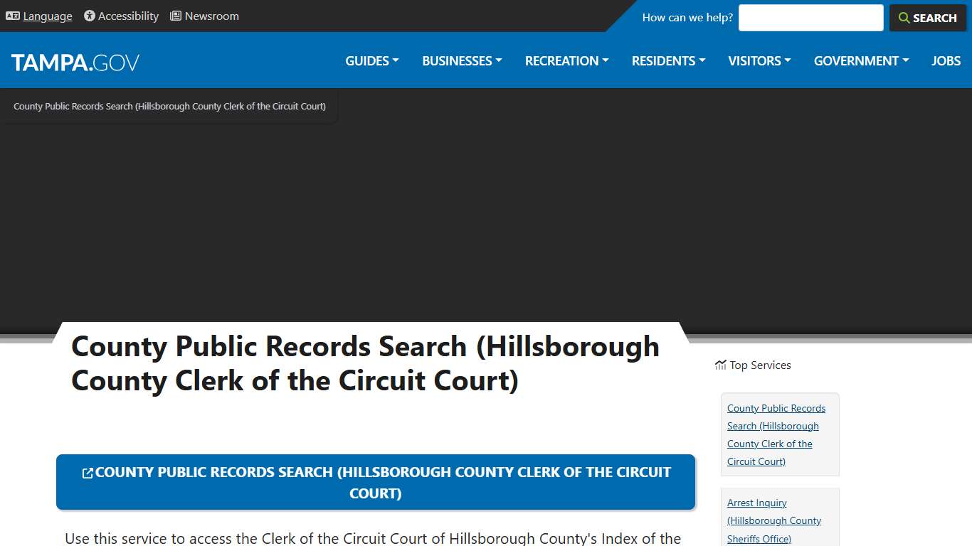 County Public Records Search (Hillsborough County Clerk of the Circuit Court) City of Tampa